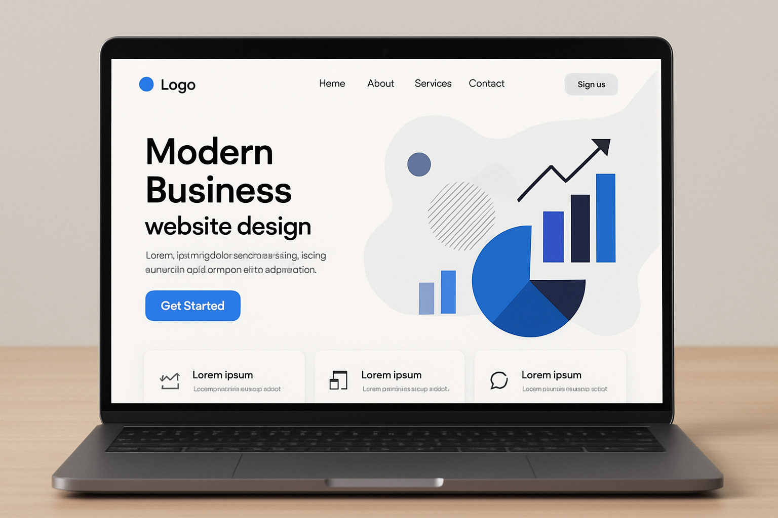 Modern business website design interface on a laptop